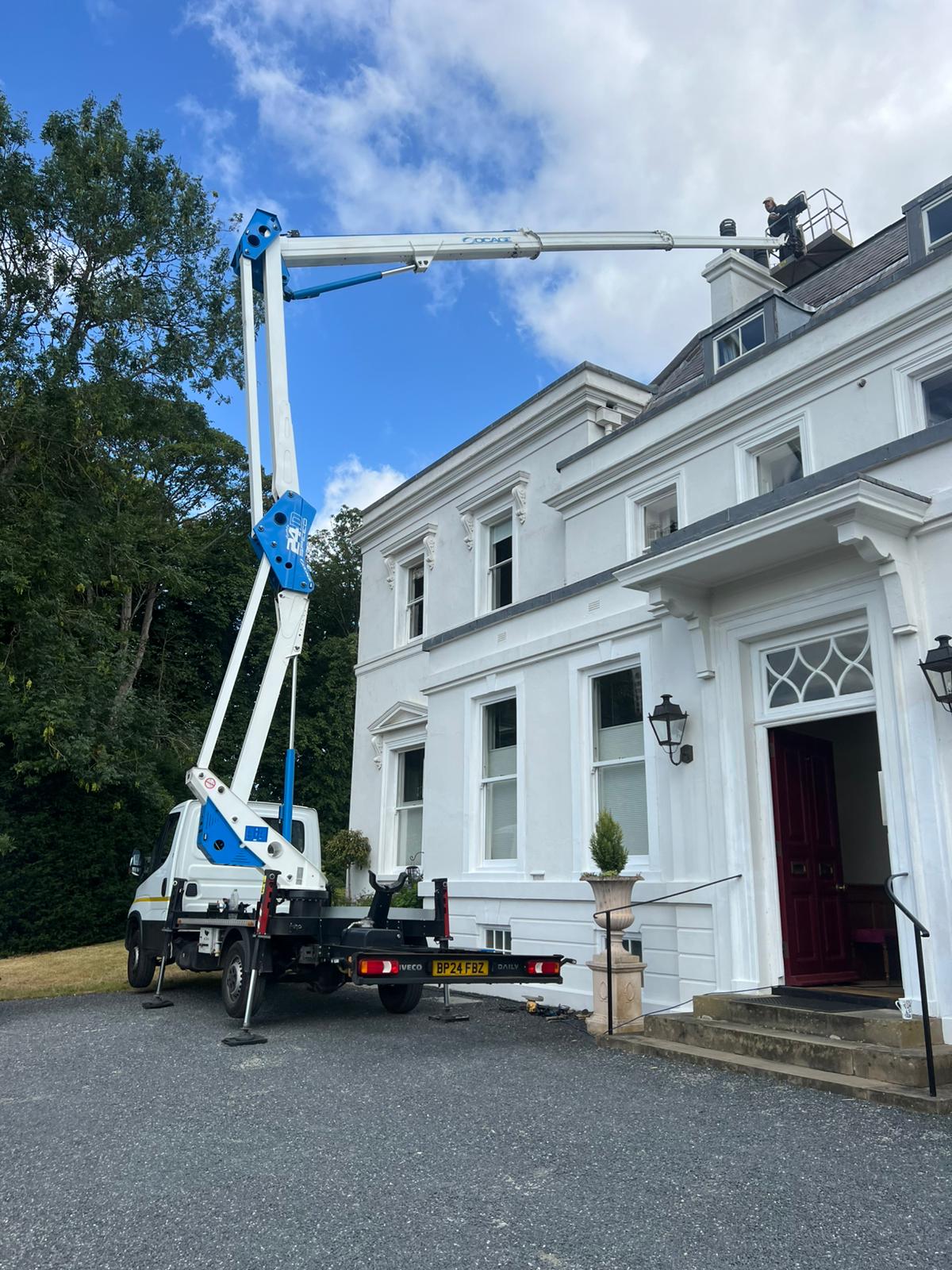 Chimney repair from cherry picker in Huntingdon
